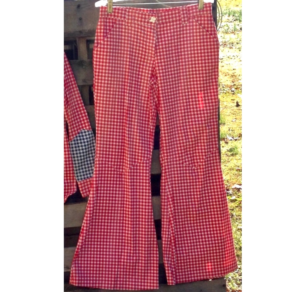 Vintage 1960’s Red Gingham Flare Bell Bottom pants - Picture 2 of 6